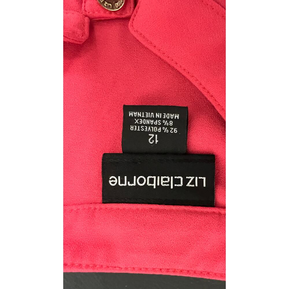 💕 Liz Claiborne Hot Pink Button-Front Shift Dress – Size 12 ong Sleeve Office - Picture 4 of 4